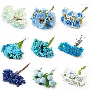 Decoratieve bloemen kransen 6/10/10/50/00/70/90/144PCS Mix Blue Flower Cherry Stamen Berries Bundel Diy Kerstcadeau Doos Dec