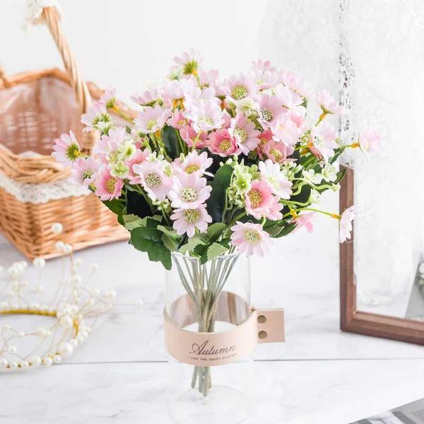Fleurs décoratives couronnes 6 fourchettes 15 têtes de marguerite bouquet artificiel fleurs de mariage décoration en pot plantes bricolage