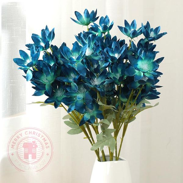 Flores decorativas Guirnaldas 60 cm Flor de llama Simulación Azul Naranja Rojo Champán Blanco Seda grande Nieve Loto Sala de bodas DecoraciónDecoración