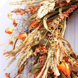 Decoratieve bloemen kransen 62 cm herfst voordeur krans oogst gouden tarwe oren cirkel slinger herfst voor bruiloft muur woning decor dnj 276v