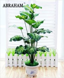 Fleurs décoratives couronnes 65cm 18 fourchette tropicale Monstera Grand arbre artificiel Plantes en plastique en plastique en pot faux feuilles de palmier pour 3349755