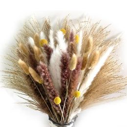 Decoratieve bloemen kransen 66 -stks gedroogd pampas gras decor echt riet donzige droge bruiloft diy bohemian natuurlijk boeket voor homedecoratief