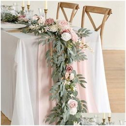 Fleurs décoratives couronnes 6ft18m Eucalyptus artificiel Garland Runner Mantle avec table maîtresse de table rose boho mer de douche nuptiale arc otu57