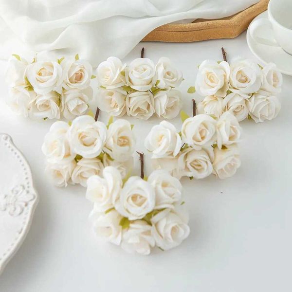 Fleurs décoratives couronnes 6pcs fleur artificielle Rose en soie pour les couronnes de Noël Bouquet de mariée Bouquet Bouquet Arch Decoration Ventes chaudes Boîte cadeau DIY