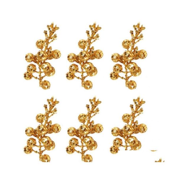 Guirnaldas de flores decorativas 6 uds ramas de bayas de belleza fácil de operar relleno de corona de Navidad ligero para tallos de pasillo gota Otg8T