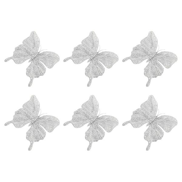 Guirnaldas de flores decorativas 6 unids Navidad brillo hueco mariposas artificial DIY adorno