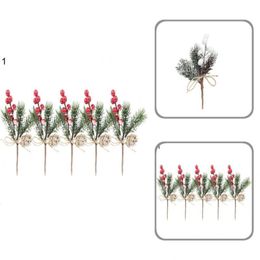 Couronnes De Fleurs Décoratives 6Pcs Arbre De Noël Baies Résistant À L'usure Simulé Exquis Festival Faux Holly Berry Tiges Bouquets Pour PartyDec