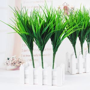 Couronnes De Fleurs Décoratives 7 Fourches Vert Imitation Plastique Plante Herbe Artificielle Feuilles Pour Fiançailles De Mariage Décoration De La Maison Trèfle Plante