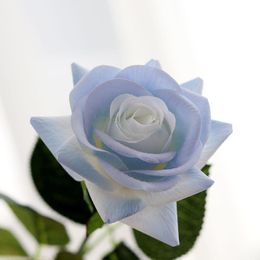 Couronnes de fleurs décoratives 7 pièces/lot décor artificiel bleu Rose soie florale Latex réel toucher Bouquet de mariage bricolage maison fête conception FlowersD