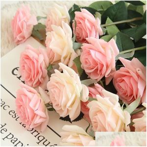 Couronnes De Fleurs Décoratives 7 Pcs / Lot Décor Rose Soie Artificielle Floral Latex Real Touch Bouquet Home Party Design Drop Deli Dhvdc