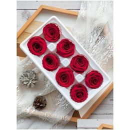 Decoratieve bloemen kransen 8 stks/doos bewaarde verse rozenbloemkoppen 4-5 cm gedroogde rozen voor teddybeer handgemaakte doe-het-zelf-eeuwige arrangemen dhrnt
