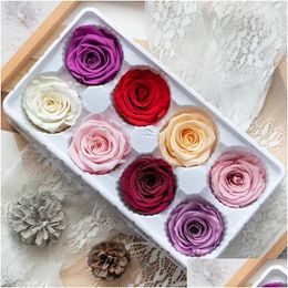 Decoratieve Bloemen Kransen 8 stks/doos Geconserveerde Verse Rozen Bloemhoofdjes 4-5 Cm Gedroogde Rozen Voor Teddybeer Handgemaakte Diy Eeuwige Arrangem Dhelp