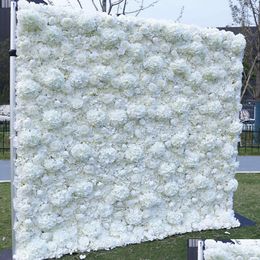 Couronnes de fleurs décoratives 8x8 pieds, mur de fleurs de roses blanches 3D faites avec du tissu enroulé, arrangement artificiel pour toile de fond de mariage DHSVH