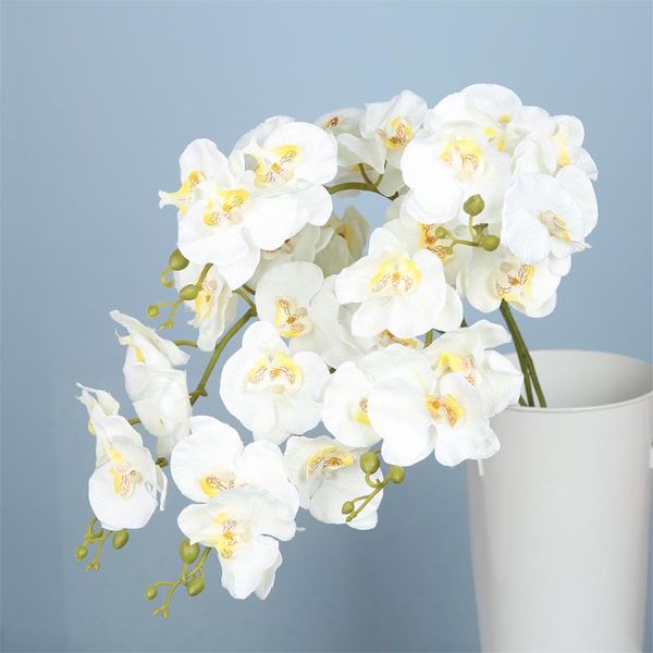 Couronnes de fleurs décoratives 9 têtes blanches fleur de Phalaenopsis artificielle Real Touch papillon orchidée décor à la maison centres de table de mariage Decora