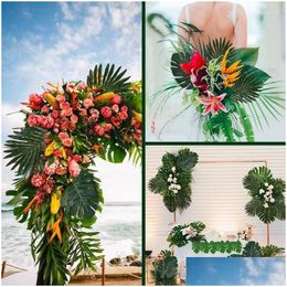 Flores decorativas coronas 95 piezas de palma hojas de palma tropical con tallos planta de hoja falsa para la fiesta de la fiesta en hawaianas decoraciones de mesa dro dh7ds