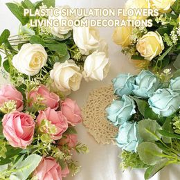 Couronnes de fleurs décoratives 9 pièces fausse Rose fleur artificielle Bouquet de mariage pour la mariée maison salon décorationdécoratif