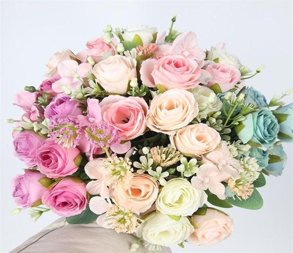 Couronnes de fleurs décoratives un bouquet de belles roses de pivoine artificielles en soie bricolage décoration de mariage de fête de jardin à la maison22898240904