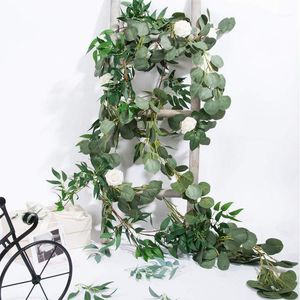 Couronnes de fleurs décoratives ABFU-6,5 pieds guirlande d'eucalyptus artificiel et branches de vigne de saule de 6 pieds porte de chaîne de feuilles vert intérieur Ou1