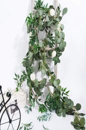 Fleurs décoratives couronnes abfu65foot eucalyptus artificiel Garland et 6 pieds saules branches de feuille de feuille de feuille verte en 5025896