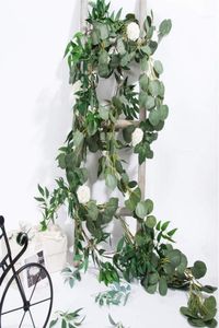 Fleurs décoratives couronnes abfu65foot eucalyptus artificiel Garland et 6 pieds saules branches de feuille de feuille de feuille verte en 5025896