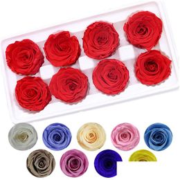 Couronnes de fleurs décoratives Ainyrose 4-5Cm 8pcs / boîte bricolage naturel préservé rose tête éternelle séchée mariage décor à la maison cadeau pour les femmes Dhdtp