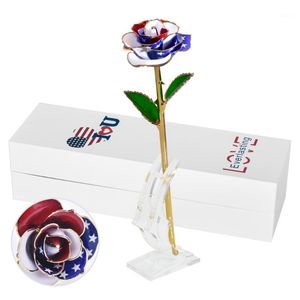 Decoratieve bloemen kransen Amerikaanse vlag 24 k rose goud decoratie home lange stengel kunstmatige bloem gedippeerde gift box kerstverjaardag