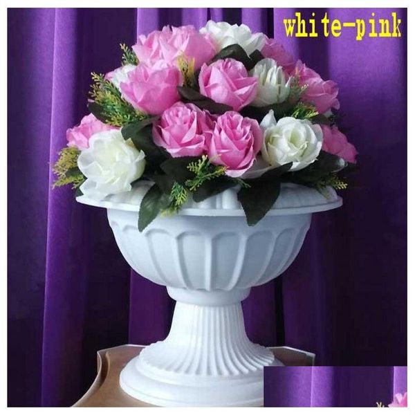 Couronnes de fleurs décoratives arrivée mode colonne romaine blanche pièce maîtresse de mariage route avec le vase et les ensembles de bouquets pour par ot5gi