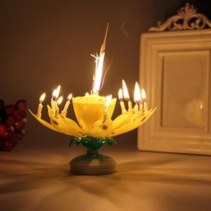Fleurs décoratives couronnes art art musical bougie lotus fleur joyeux anniversaire fête rotation lumières 8/14 bougies décor de la lampe