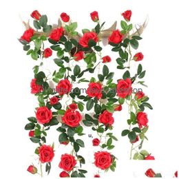 Fleurs décoratives couronnes artificielles 2,45 m de long de la fleur de rose de soie Ivy Vine Leaf Garland Mariage Fête de mariage Décoration Couronne de faveurs Dhlwa
