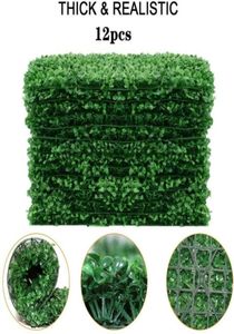Fleurs décoratives couronnes artificielles panneaux de bois de boîte 12 pièces verdurerie ivy clôture d'intimité paysage projection de murs vert 7452307