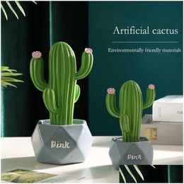 Couronnes de fleurs décoratives Cactus artificiel Succents Figue de Barbarie en pot Décoration de bureau Résine Scpture Décor à la maison Plante Drop D Dhher