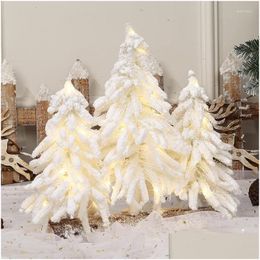Flores decorativas coronas de navidad artificial pino blanco floking nórdico 2023 años de escritorio de escritorio de escritorio de la ventana del mostrador de la barra dhosb