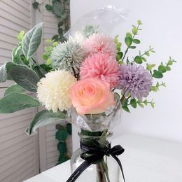 Fleurs décoratives Couronnes Artificielle Pissenlit Faux Bouquet Chrysanthème Fleur De Soie Pour La Fête De Mariage Maison Jardin Décoration DIY CraftD