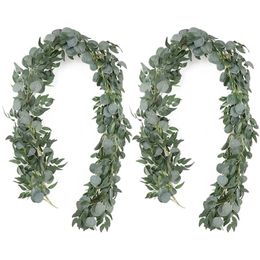 Decoratieve bloemen kransen kunstmatige eucalyptus slinger met wilgen wijnstokken 2 packs 6,5 voet groen zilveren dollar 221109