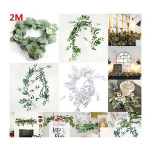 Decoratieve bloemen kransen kunstmatige nep eucalyptus slinger lange blad planten groen gebladerte home decor wilg planten gebladerte1 d dh7kc