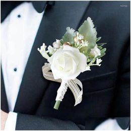 Couronnes de fleurs décoratives artificielles faux mariage Cor Pins Blanc Rose Groom Boutonnière Boutonnière Hommes Témoin Mariage Accessori Dhrpf