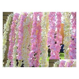 Guirnaldas de flores decorativas Flor artificial Wisteria Hortensia Cadena Boda Fondo de pared Decoración Accesorios para colgar en el hogar Otp36