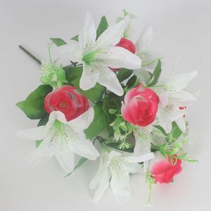 Fleurs décoratives Couronnes Fleur Artificielle Simulation Lily Rose Faux Bouquet Immortel Salon Table Décoration De La Maison De Noce Su