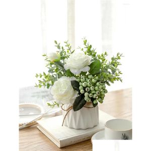 Couronnes de fleurs décoratives tige de fleur artificielle bouquet plante art floral petits ornements d'intérieur en pot avec salon des Dhcwb