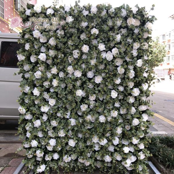 Guirnaldas de flores decorativas Pared de flores artificiales y corredor falso Use hojas de dinero de rosas blancas para la decoración de fondo de la bodaDecorativo