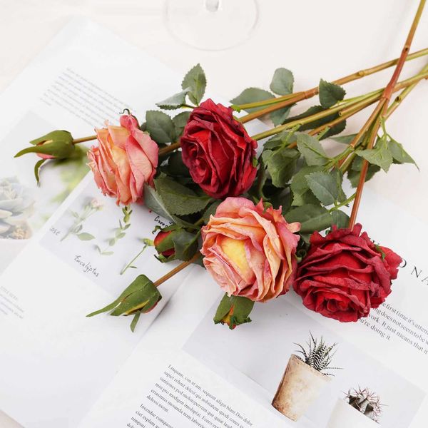 Fleurs décoratives couronnes fleurs artificielles 58 cm rose branche de fleur artificielle roses rouges fausse rose réaliste pour décoration de maison de mariage