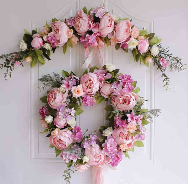 Flores decorativas Guirnaldas Guirnalda de flores artificiales Puerta Dintel Flor Puerta de la boda Adorno Colgante Decoración del hogar Adornos Espejo Corona Suministros para fiestas