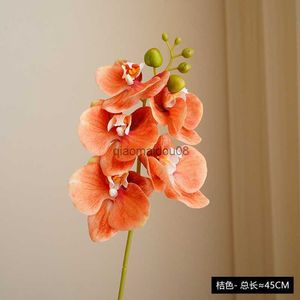 Couronnes de fleurs décoratives Plantes vertes artificielles fleurs Bonsai Orange blanc Phalaenopsis à 5 fleurs fausse fleur Peach chrysanthemum HKD230818