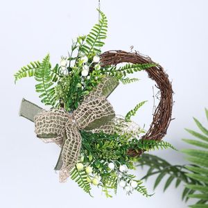 Couronnes de fleurs décoratives feuilles vertes artificielles couronne suspendue guirlande en rotin pendentif porte noël maison fête accessoires cadeaux