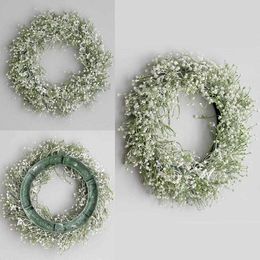 Decoratieve bloemen kransen kunstmatige gypsophila krans slinger voor feest bruiloften voordeur decoratie simulatie gras ring p230310