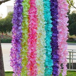 Fleurs décoratives Couronnes Artificielle Hortensia Wisteria Fleur Soie Vigne Pour DIY Simulation Arche De Mariage Rotin Tenture Maison Fête D