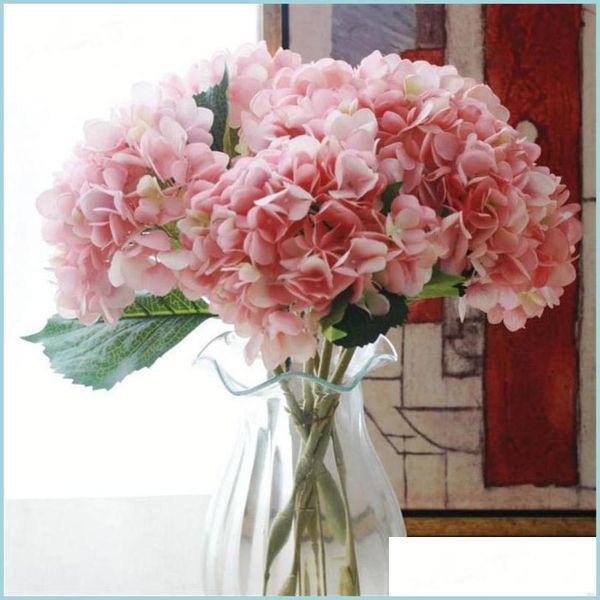 Flores decorativas Guirnaldas Hortensia artificial Cabeza de flor Seda falsa Hortensias de tacto real individuales para centros de mesa Inicio P DHJRR