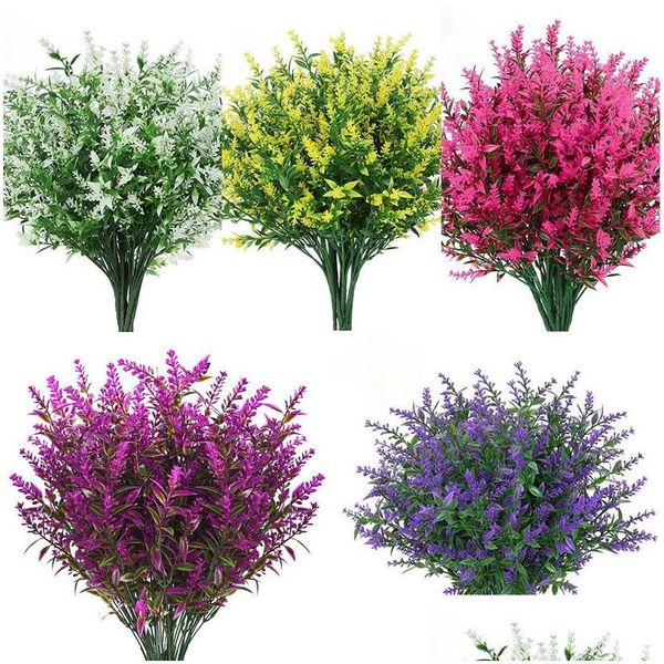 Couronnes De Fleurs Décoratives Plante De Lavande Artificielle Blanc Rose Violet Vert En Plastique Faux Verdure Maison Jardin Décoration Dhhgg