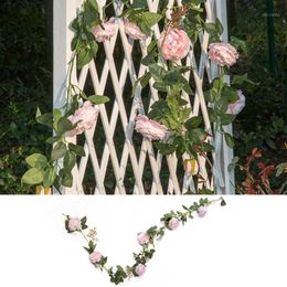 Couronnes de fleurs décoratives artificielles en soie réaliste, fausses fleurs, vigne de roses, guirlande de canne en rotin, plante suspendue au mur pour mariage, maison, jardin D