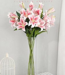 Fleurs décoratives couronnes artificielles lis full full false latex réel touche bouquets de fleurs avec 3 têtes décor de fête de mariage hom2259845